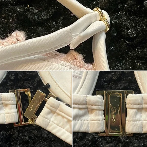 Pure white “Bella” bikini top with a light pink trim on the top by BAMBA - Picture 6 of 6